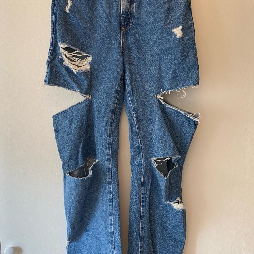 Zara Blue Distressed Straight Leg Jeans